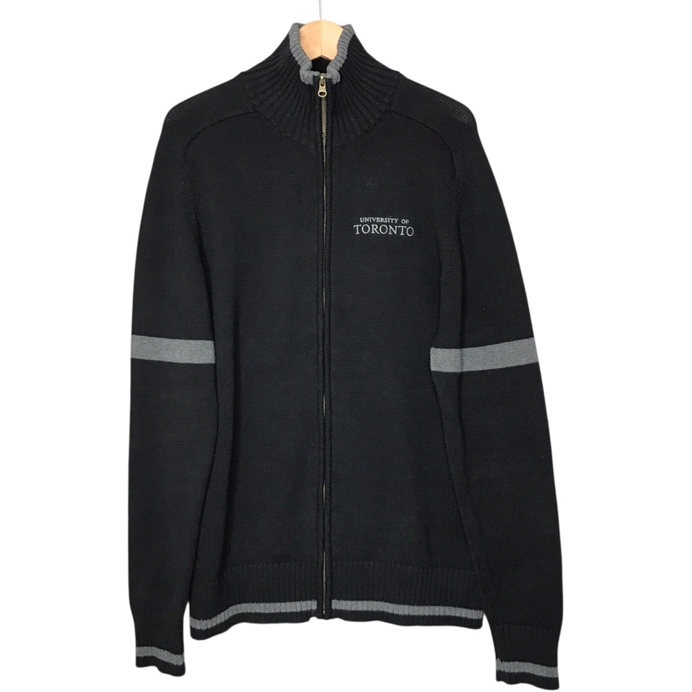 University of Toronto Full Zip Sweater Cardigan Cotton Black Grey Unisex XL